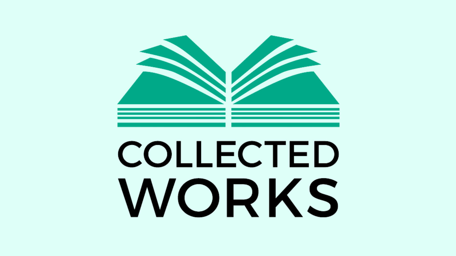 The Collected Works logo. Collected Works in all caps black lettering below the fanned pages of an open book..